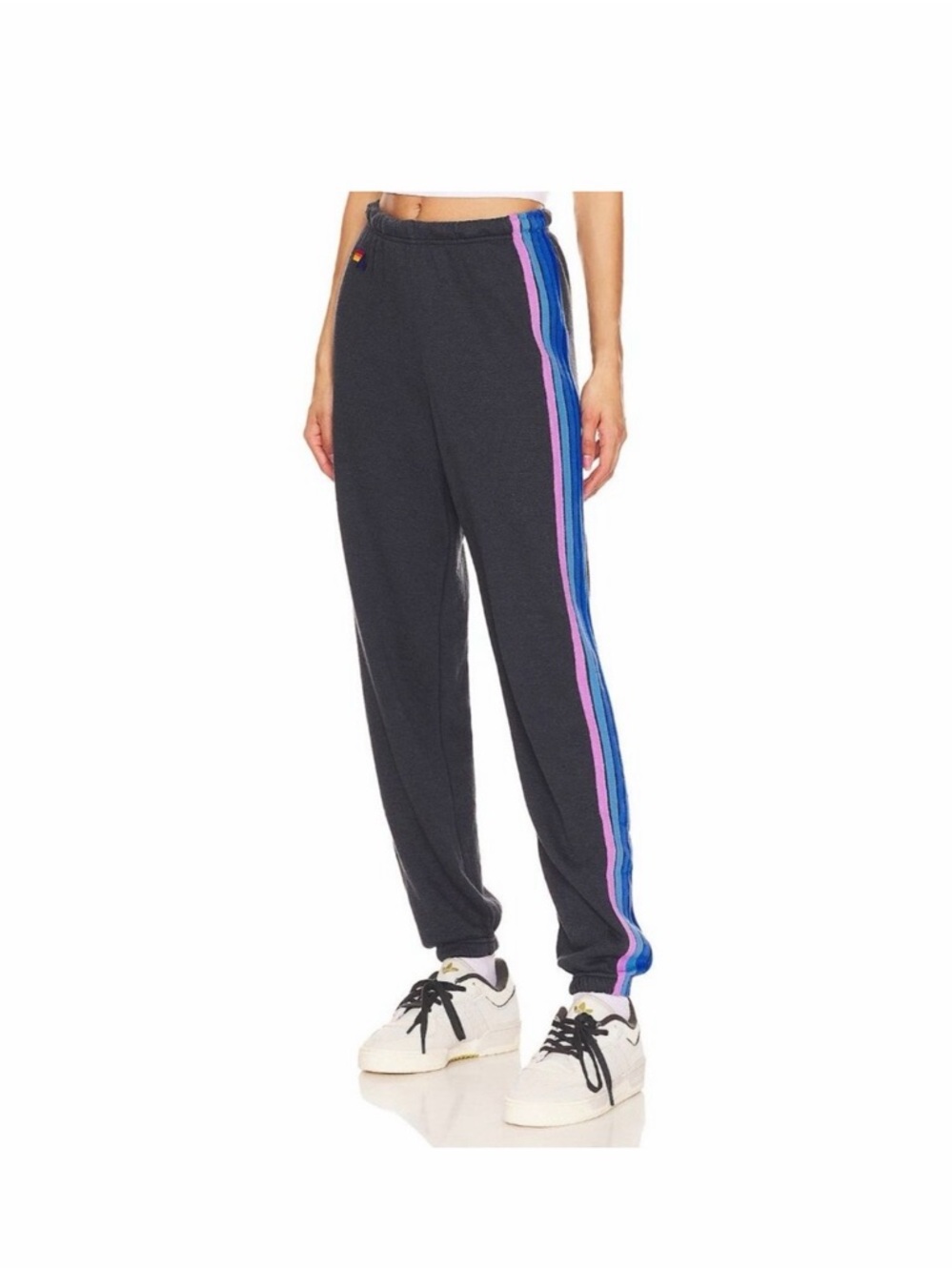Aviator Nation 5 Stripe Sweatpants Medium Joggers Gray Blue Striped Side Sz XS